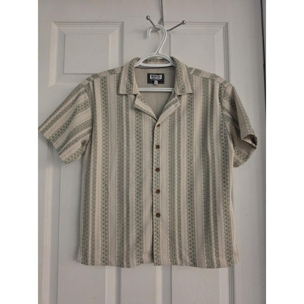 NWT Distortion Boys Relaxed Boxy Fit Striped Button Down Shirt Beige Size S 8